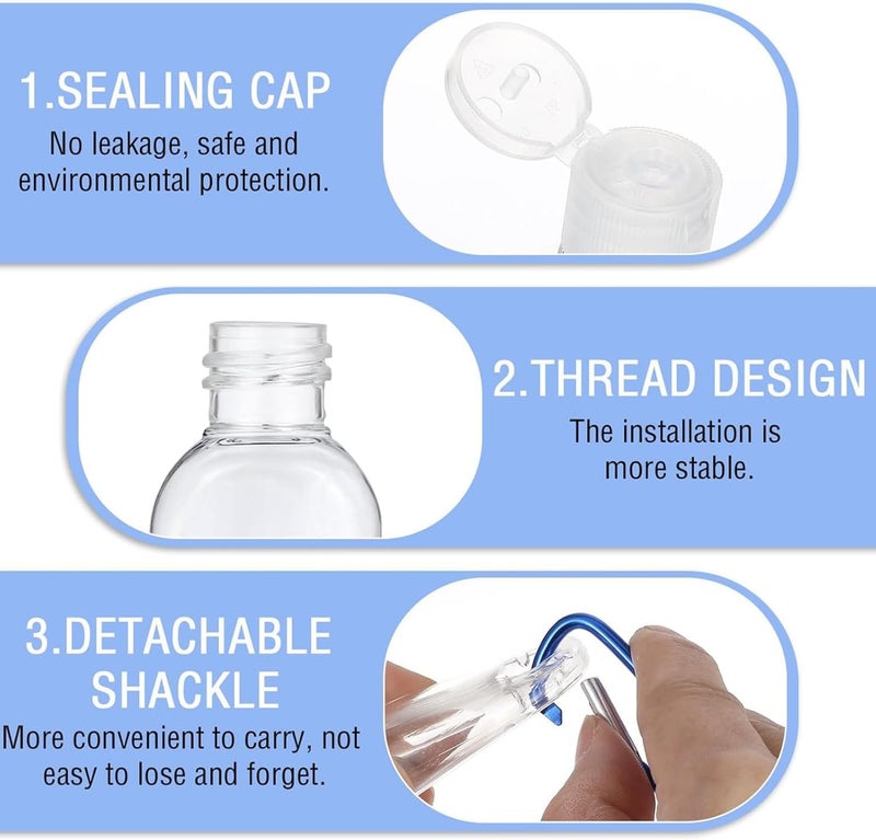 FUNAUPGO 5 Pcs Refillable Travel Bottles Hand Sanitizer Travel Size Holder with Keychain Portable Empty Plastic Bottles Leakproof Squeeze Containers with Clip for Home Office Outdoor - Image 3